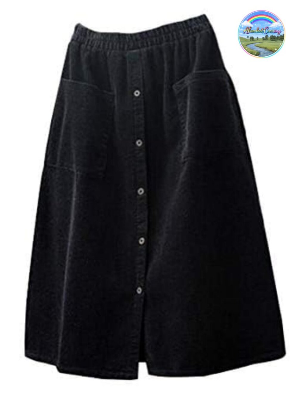 Corduroy Midi Skirt Front Split Buttons A-Line